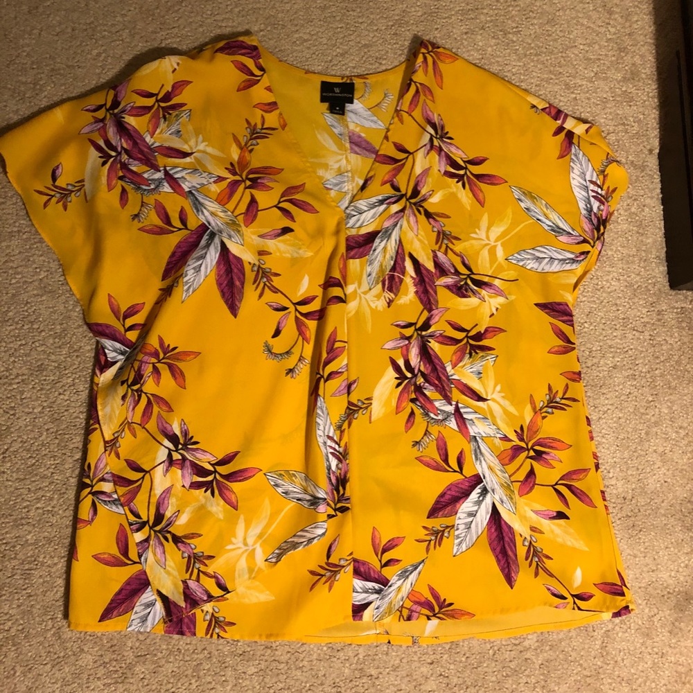 loose yellow floral blouse